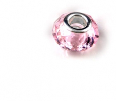 Silver & Pink Crystal Faceted Bead For Charm Bracelet