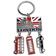 London Souvenir Enamelled Union Jack Keyring with Charms