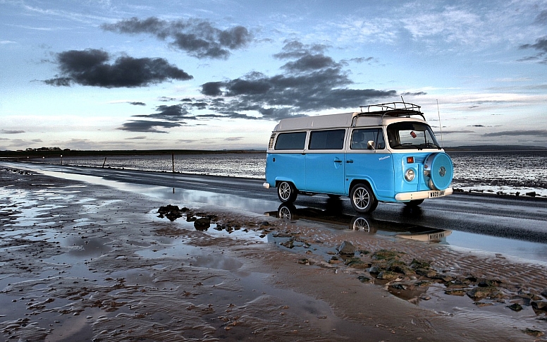 campervan winter beach